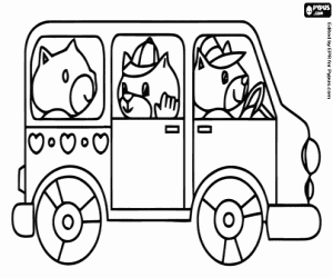 Colorear Peque�o autobus con personajes de animales