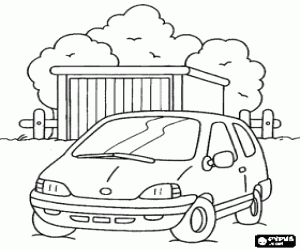 Colorear Peque�o coche utilitario frente a un garaje