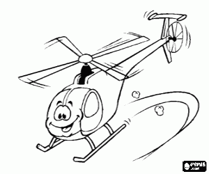 Colorear Peque�o helic�ptero con cara en acci�n