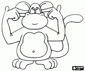 Colorear Peque�o mono que se tapa las orejas con los dedos de las manos