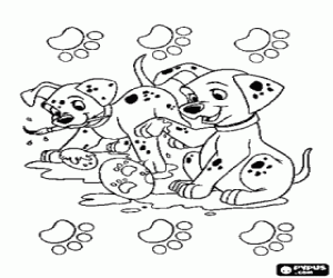 Colorear Perritos d�lmata jugando con pintura