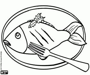 Colorear Pescado cocinado al vapor con el tenedor preparado