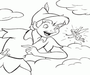 Colorear Peter Pan y Campanilla hablando entre las nubes