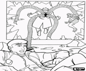 Colorear Peter Parker sorprendido por el ataque sorpresa del Doctor Octopus para raptar a Mary Jane