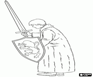 Colorear Peter Pevensie con una espada y un escudo en Narnia