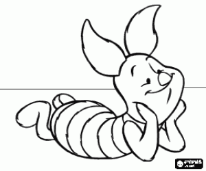 Colorear Piglet, el cerdito, tumbado en el suelo