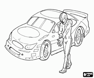 Colorear Piloto de rally con su veh�culo preparado para la competici�n