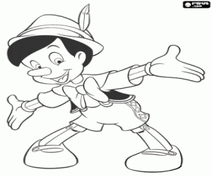 Colorear Pinocho contento, �l es una marioneta con vida pero con el cuerpo de madera