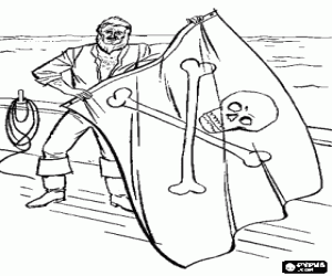Colorear Pirata barbudo a bordo del barco preparado para izar la bandera con la calavera