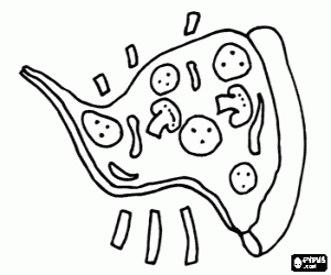 Colorear Porci�n de pizza, pan plano horneado cubierto de queso y otros ingredientes original de la cocina napolitana