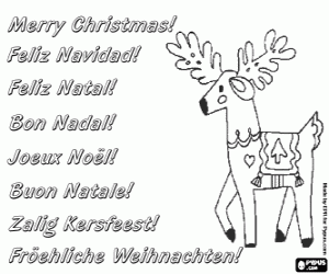 Colorear Postal de Navidad con un reno 