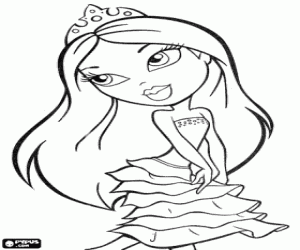 Colorear Preciosa chica Bratz muy elegante con un vestido de noche y una diadema
