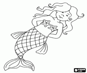 Colorear Preciosa sirena con unas estrellas de mar