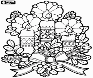 Colorear Preciosas velas navide�as decoradas con ramas y lazo