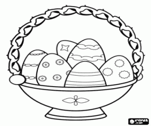 Colorear Precioso recipiente decorativo lleno de huevos de Pascua