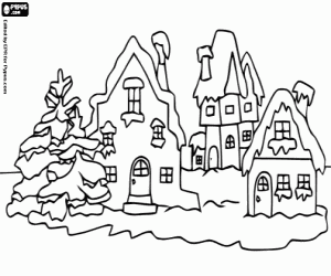 Colorear Pueblo completamento nevado durante las Navidades