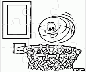 Colorear Puzzle de Baloncesto, Canasta y bal�n entrando en el aro