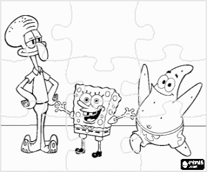Colorear Puzzle de Bob Esponja y sus amigos, Patricio Estrella y Calamardo Tent�culos