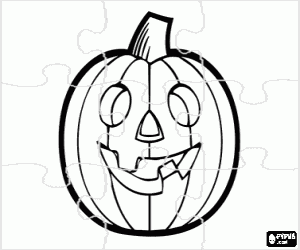 Colorear Puzzle de calabaza t�pica de la celebraci�n, vaciada y con una cara monstruosa para ser iluminada con una vela