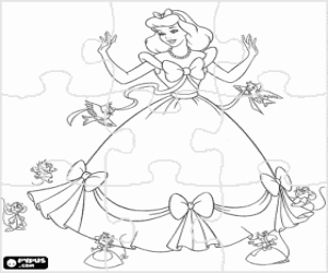 Colorear Puzzle de Cenicienta con su precioso vestido de fiesta