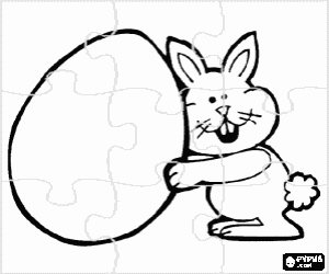 Colorear Puzzle de conejito con un gran huevo