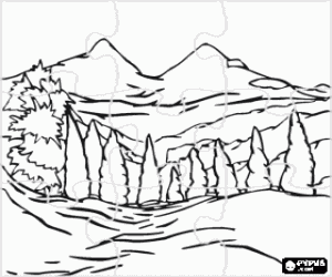 Colorear Puzzle de dos monta�as con un primer plano de arbolado