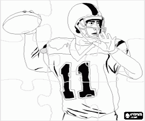 Colorear Puzzle de F�tbol americano - El quarterback en acci�n, preparado para intentar un pase