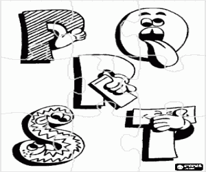 Colorear Puzzle de Letras P, Q, R y S con dibujos divertidos