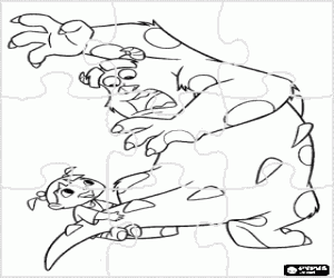 Colorear Puzzle de Monstruos S.A - Rompecabezas de Monsters, Inc. - Puzzle de Sulley y una ni�a
