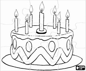 Colorear Puzzle de pastel de cumplea�os con siete velas encendidas