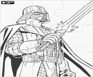 Colorear Puzzle de Star Wars, Darth Vader con su sable de luz