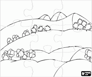 Colorear Puzzle de sucesi�n de colinas onduladas con algunos �rboles