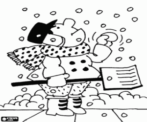 Colorear Recogiendo la nieve con pala mientras sigue nevando