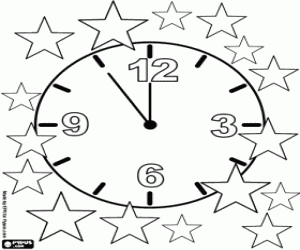 Colorear Reloj marcando cas� medianoche en la fiesta de Nochevieja