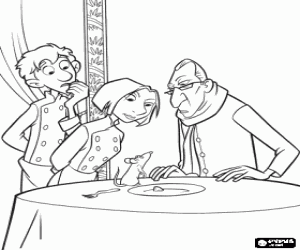 Colorear R�my, Alfredo y Colette con el cr�tico gastron�mico Anton Ego en el restaurante 