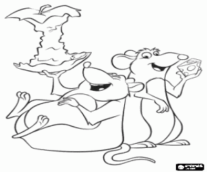 Colorear R�my con un trozo de queso roquefort y su hermano �mile con los restos de una manzana, dos ratas muy simp�ticas