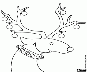 Colorear Reno navide�o con un collar de cascabeles y adornado con bolas de Navidad
