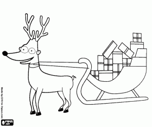 Colorear Reno navide�o tirando de un trineo lleno de regalos