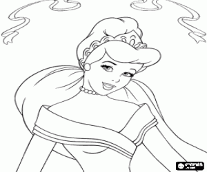 Colorear Retrato de la Princesa Aurora con vestido de fiesta, su diadema y su collar de perlas