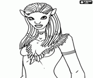 Colorear Retrato de la princesa Neytiri del pueblo de los na'vi, humanoides de piel azul y con algunos rasgos felinos