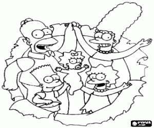 Colorear Retrato de los Simpson: Homer, Marge, Bart, Lisa y Maggie 