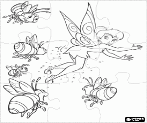 Colorear Rompecabezas de Campanilla volando sorprendida al ver un grupo de luci�rnagas 