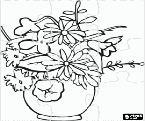 Colorear Rompecabezas de Jarr�n con flores variadas