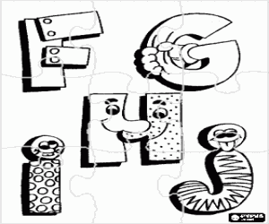 Colorear Rompecabezas de Letras F, G, H y J con dibujos divertidos