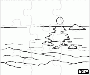 Colorear Rompecabezas o puzzle de Atardecer sobre el mar 