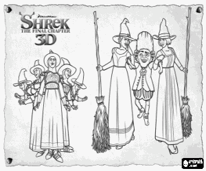 Colorear Rumpelstiltskin y su batall�n de brujas controla el pa�s de Muy Muy Lejano en Shrek 4
