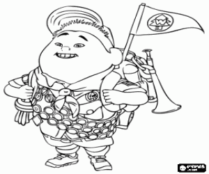 Colorear Russell, el aventurero con su mochila cargada con todo lo necesario