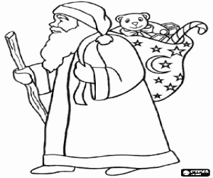 Colorear Santa Claus con el saco de los regalos de Navidad