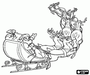Colorear Santa Claus volando en su trineo de Navidad tirado por los renos m�gicos
