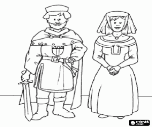 Colorear Se�or de castillo con su esposa, unos de los protagonistas del feudalismo